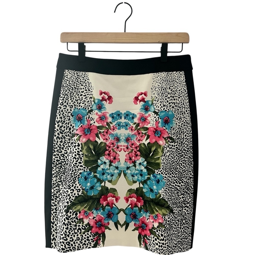 Etcetera Luxury Bold Contemporary Floral Vibrant Animal Print Skirt Sz 4